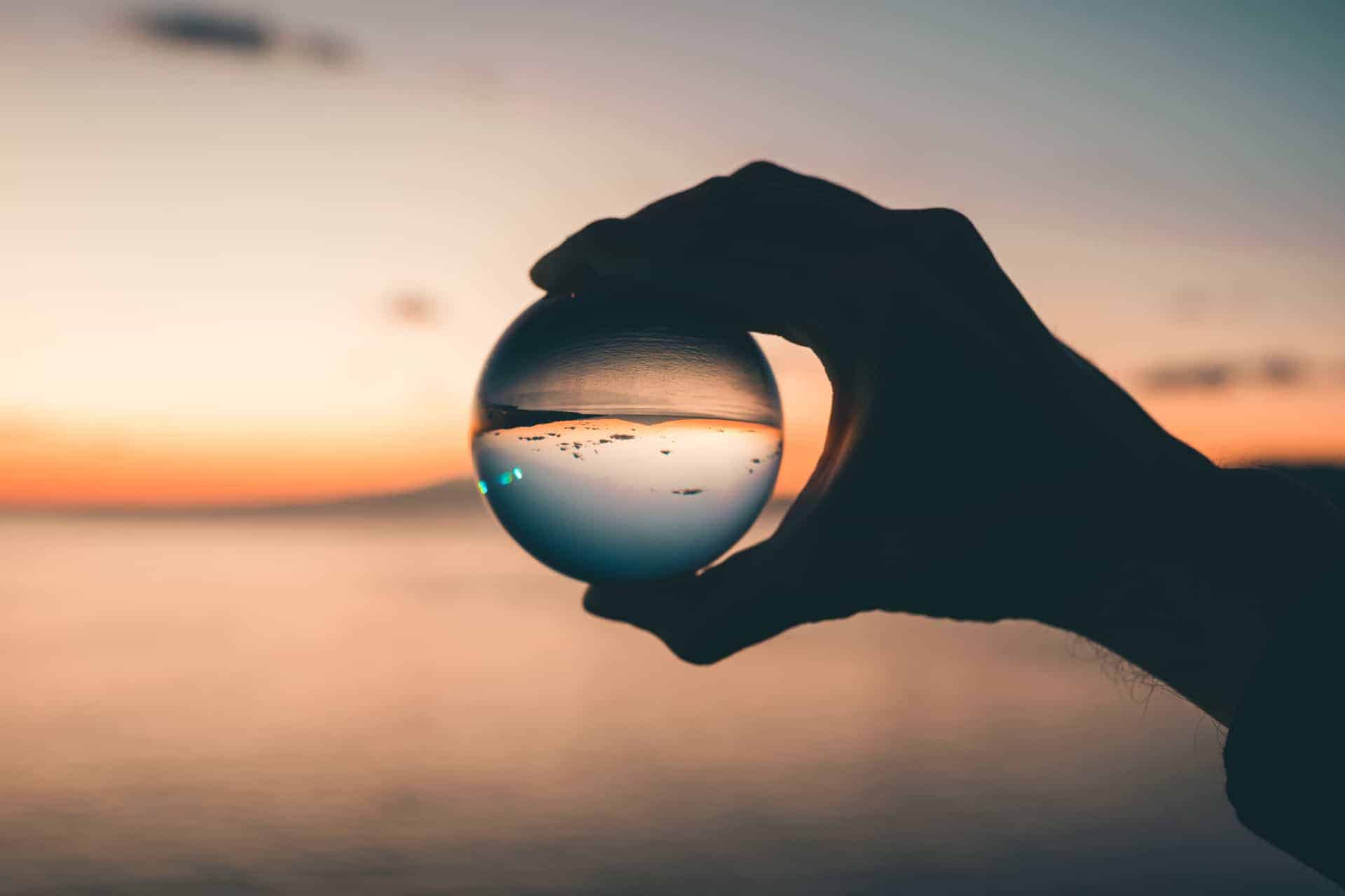 View of horizon through a glass sphere.